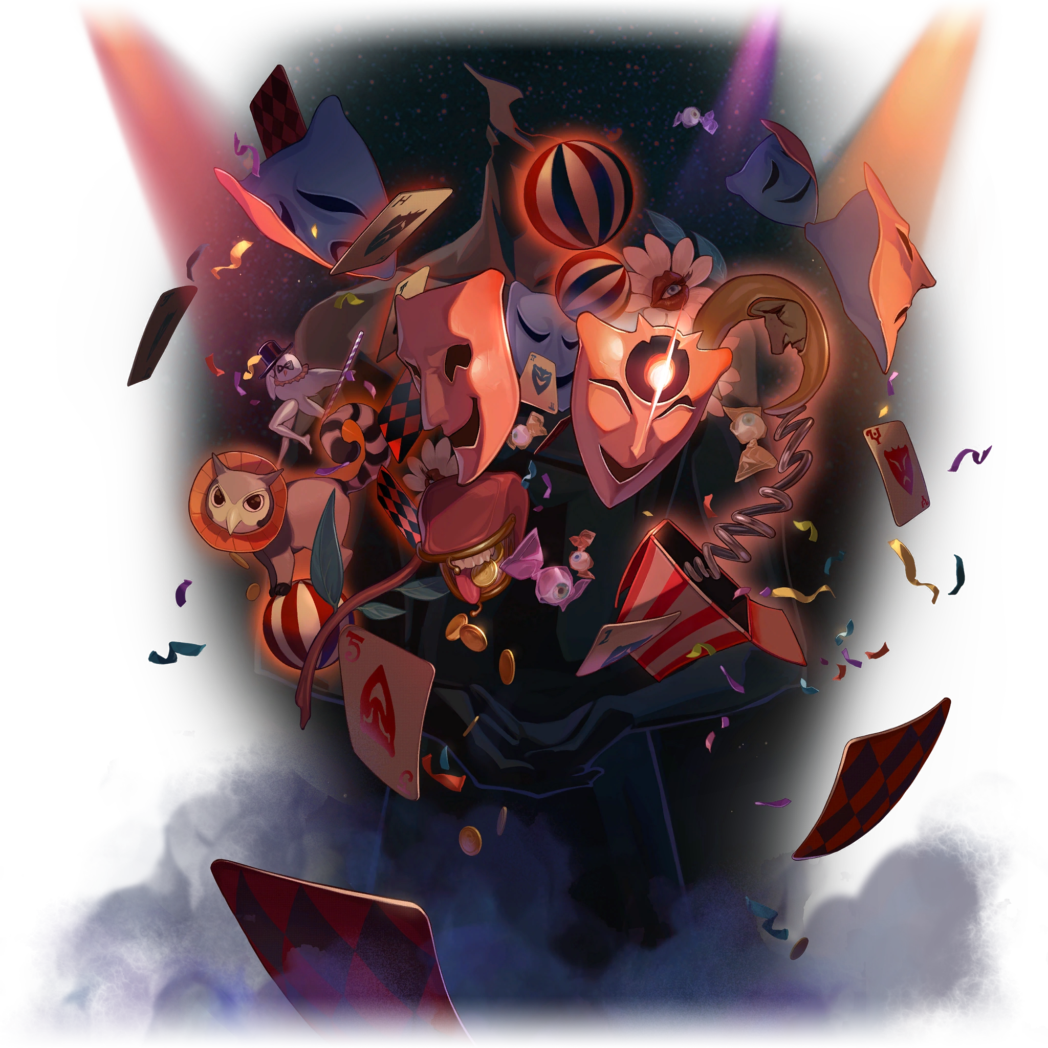 Aha, the Aeon of Elation, depicted with a mask motif